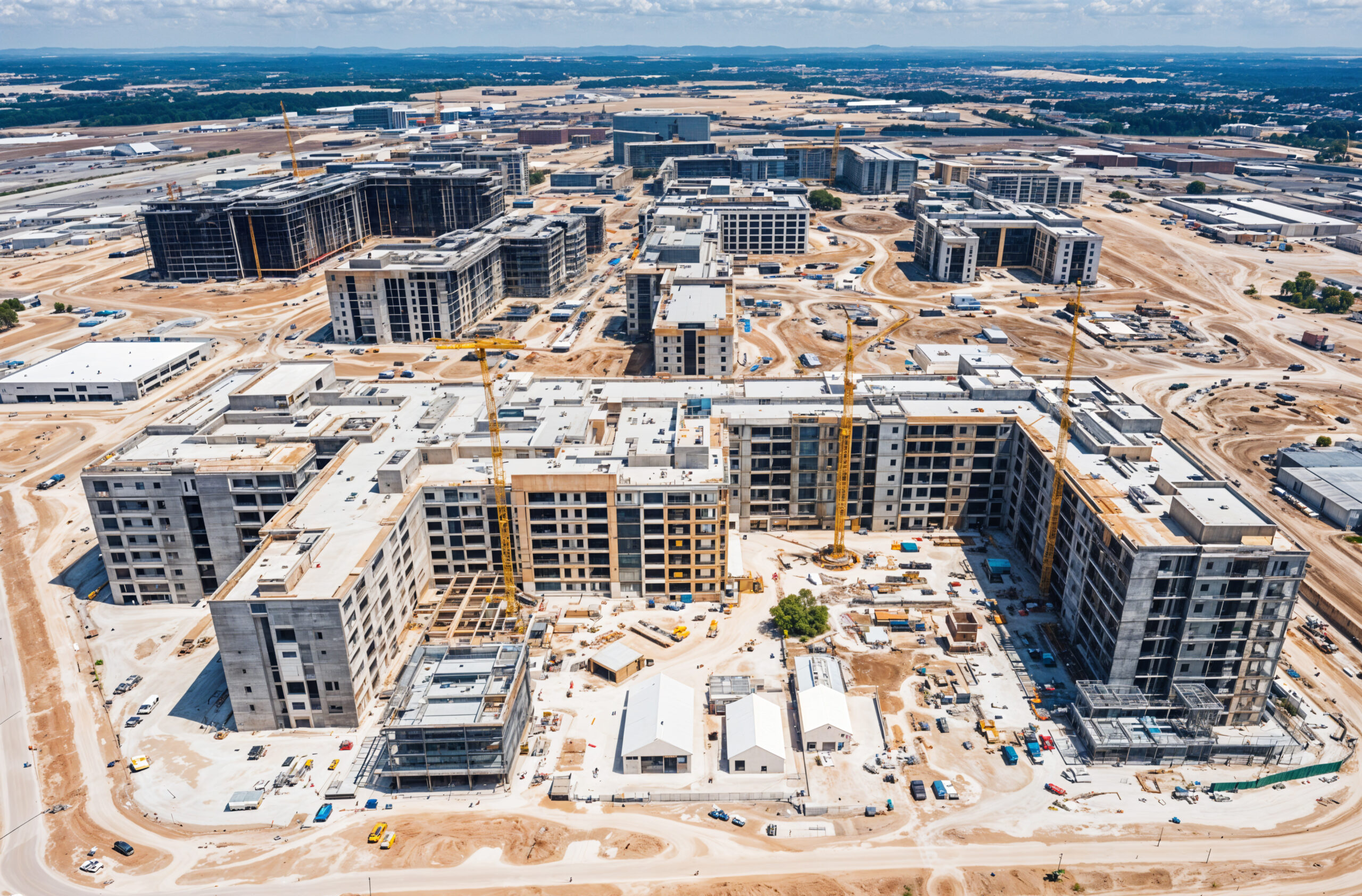 aerial view large construction site